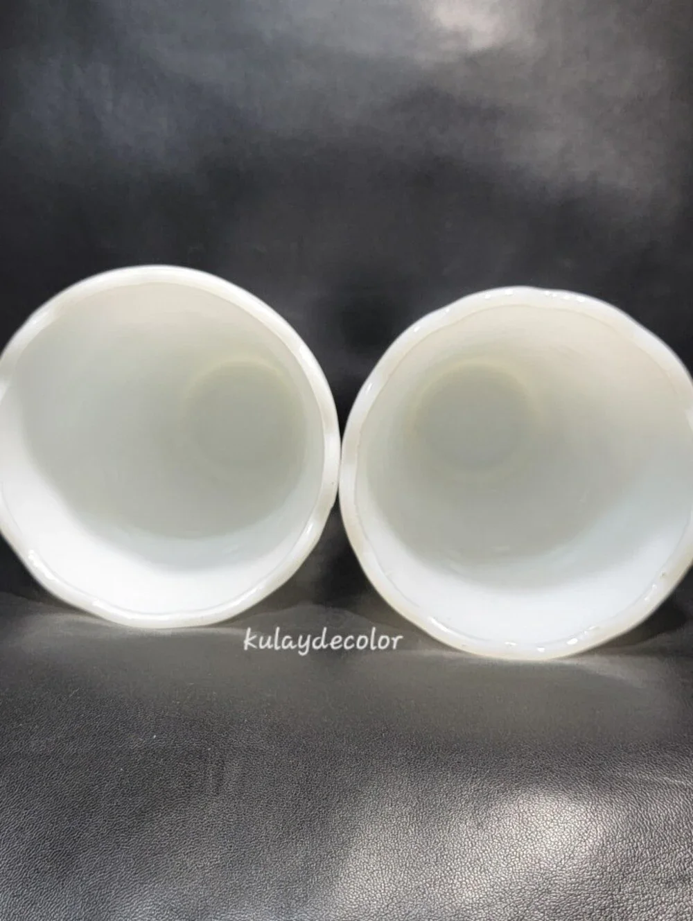 Vintage Milk Glass Tears & Pearls Scalloped Vases Pair White Bud Vases